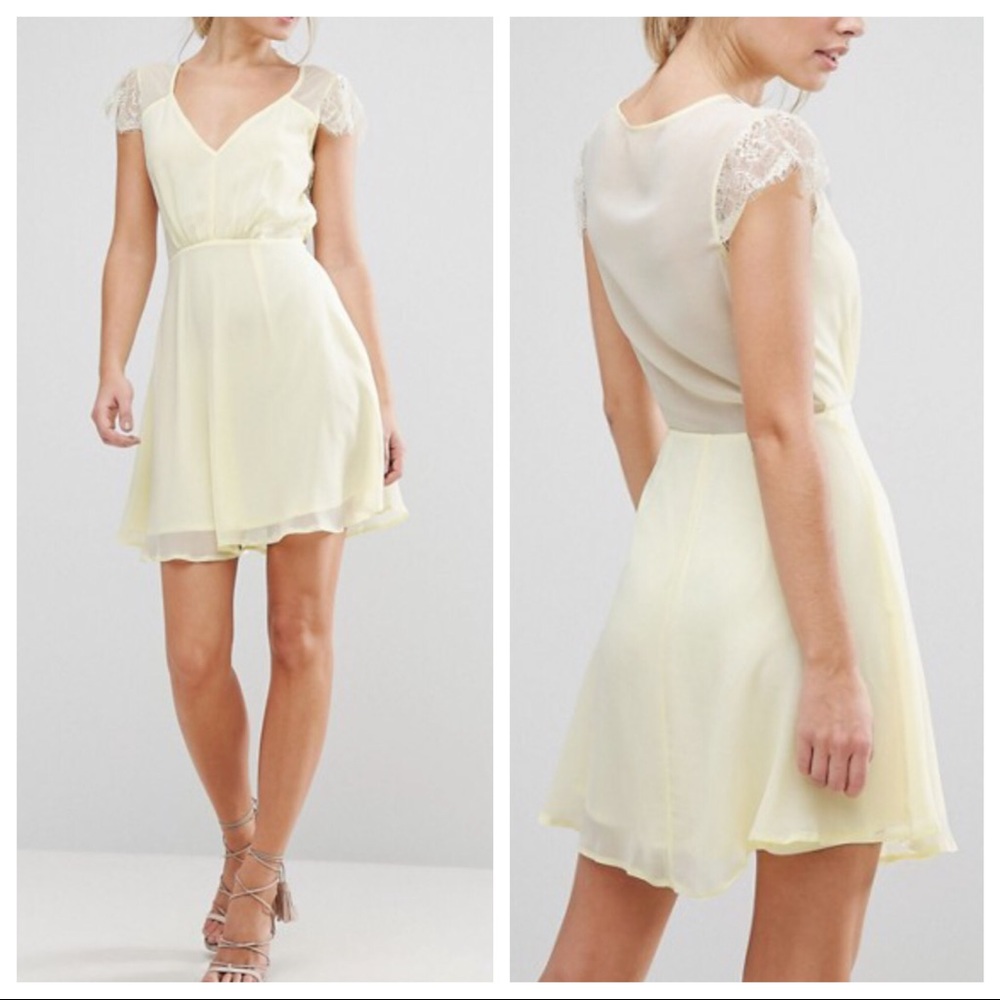 NWT ASOS Elise Ryan Yellow Lace Skater Dress Sz 2